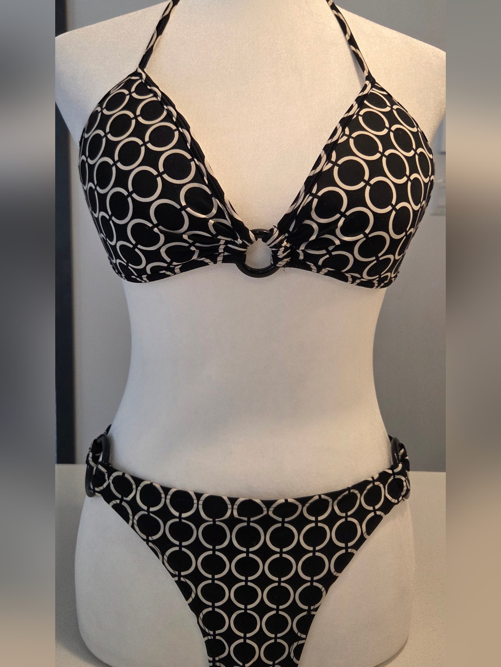 Body Glove Black and White Ring-Print Halter Bikini